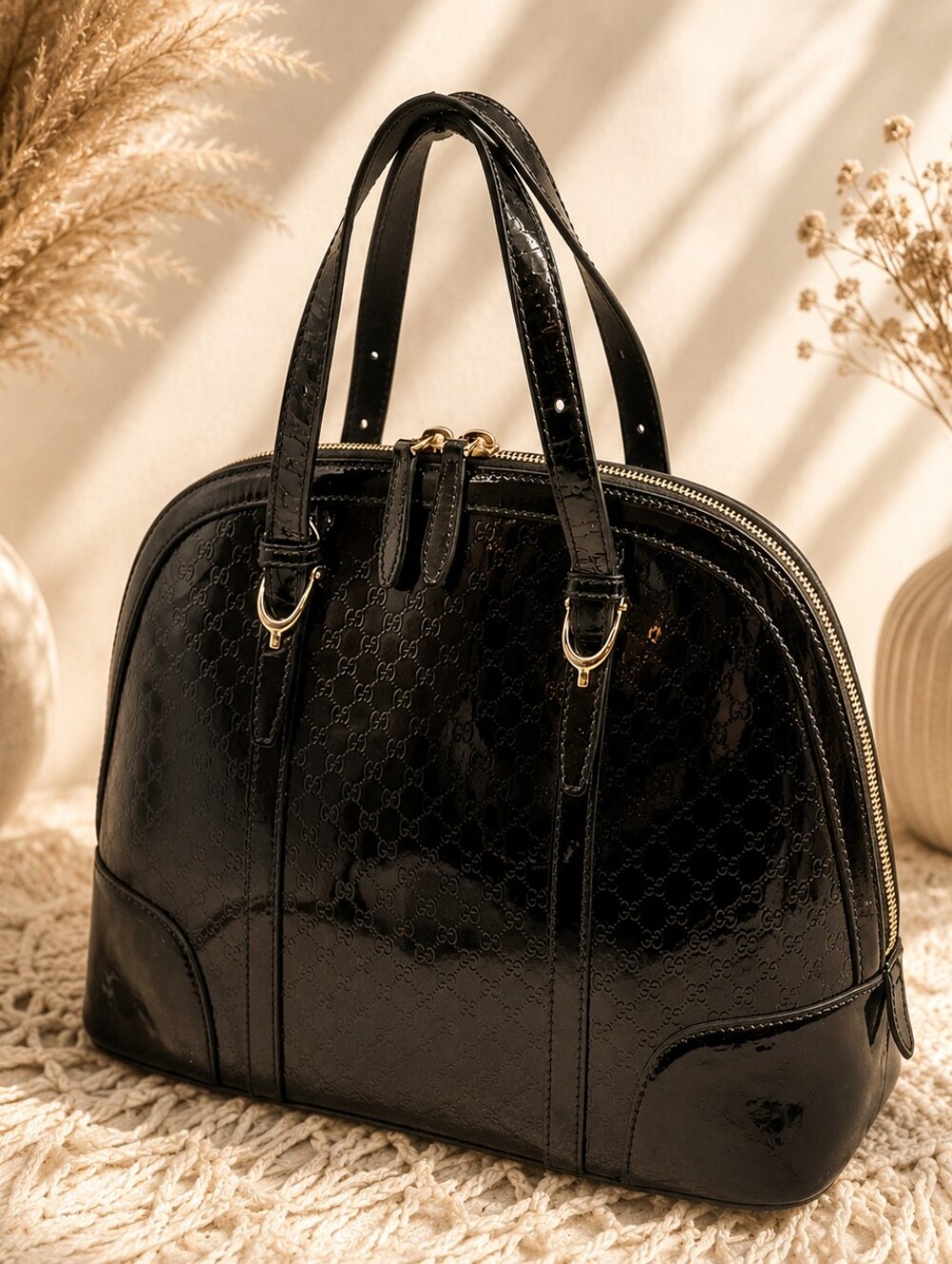 Gucci Microguccissima Patent Leather Black Handbag